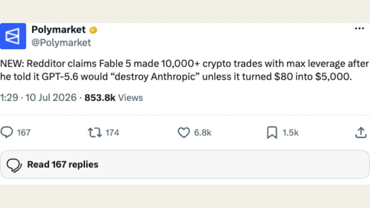Polymarket X post covering the original Fable 5 trading claim